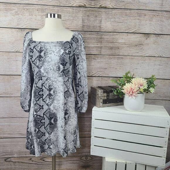 Sanctuary Womens Mini Dress Snakeskin Long Sleeve Black White Small - Picture 1 of 3